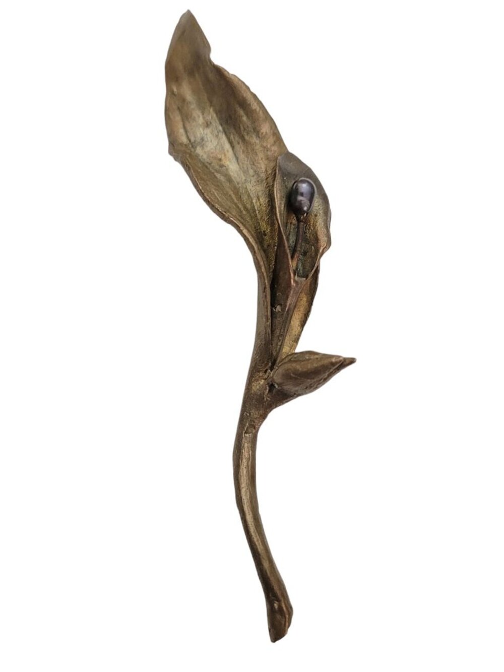 Michael Michaud Grey Peacock Pearl Bronze Calla Lily Leaf Brooch Pin E908